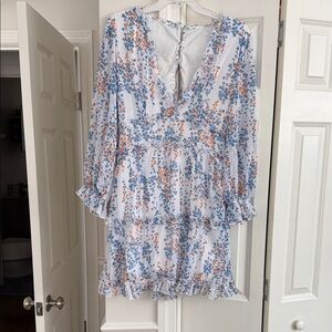 Floral Ruffle Dress - Blue and Orange